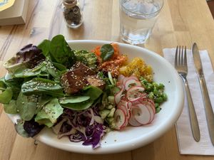 Poke Bowl with Sesame Seed Tofu  at Nourishmoi in Mississauga