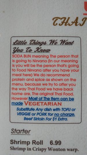 Menu note at Soda Bun Thai in Mesa