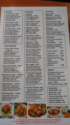 Menu at Soda Bun Thai in Mesa