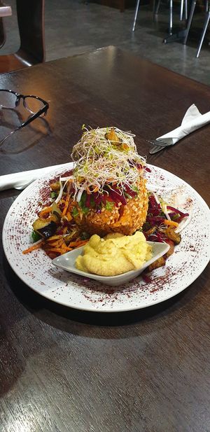 Veggie Nut Ball with salad at Future Cafe in Colac