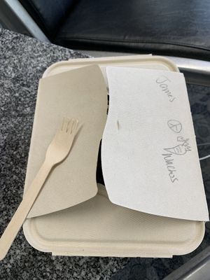 Eco friendly packaging.  at Veggie Thumper - Food Truck in Des Moines