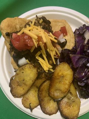 Carnitas, plantains and seared cabbage  at Veggie Thumper - Food Truck in Des Moines