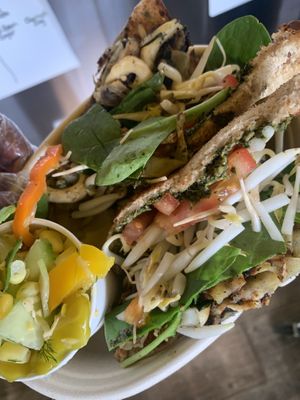 Sweet potato sprout n pesto sandwich  at Veggie Thumper - Food Truck in Des Moines