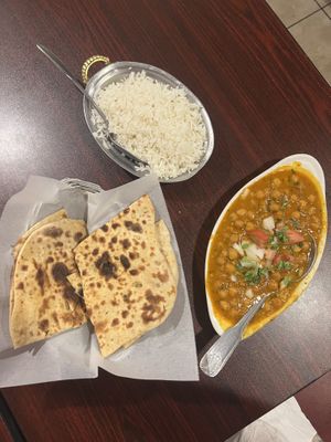 Roti, rice, Chana masala (all vegan)  at Monsoon Indian Cuisine in Palm Springs