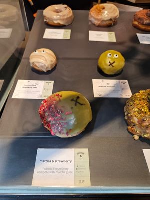 Matcha and strawberry at Crosstown Doughnuts - Cannon St in London