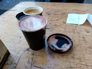 Flat white and Jaffa hot chocolate at Crosstown Doughnuts - Greenwich in South East London