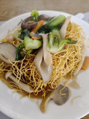 Crispy noodles at Harmony Village Vegetarian in Macau