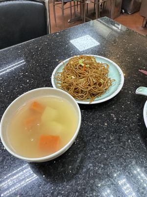 Free soup and noodles  at Cheung Shou Chai - Long Life Vegi in Macau