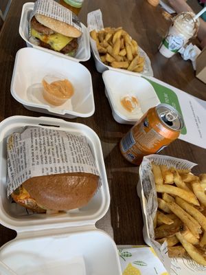 Kfc burger and chips. Their meal deal (drinks not from there)  at Wholesome Junkies in Manchester