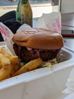 Spicy burger at Wholesome Junkies in Manchester