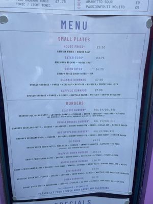 Menu - Small Plates and Burgers   at Wholesome Junkies in Manchester