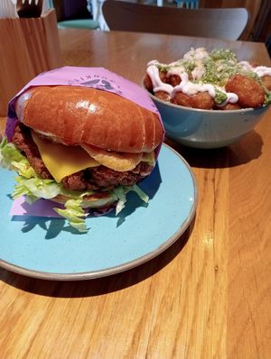 KFC Burger and Pesto Parm Tots at Wholesome Junkies in Manchester