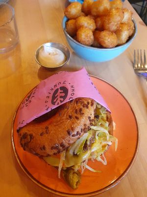 Gluten free chili burger 🤤💛 at Wholesome Junkies in Manchester