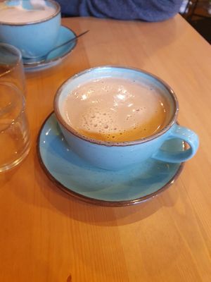 Chai with coconut is delish (was nicer presented, I just started drinking before the photo) at Wholesome Junkies in Manchester