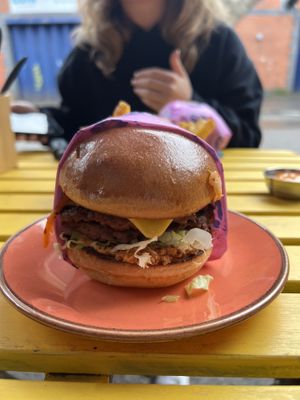 double kimchi burger  at Wholesome Junkies in Manchester