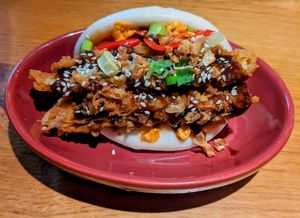 Duck bao bun, delicious at Wholesome Junkies in Manchester