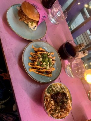 Chicken sandwich, Korean crispy tofu bites, and Mac and cheese   at Wholesome Junkies in Manchester