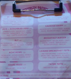 Brunch menu 16/12/23 at Wholesome Junkies in Manchester