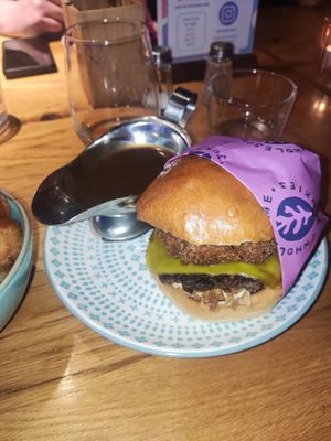 Christmas dinner burger and gravy at Wholesome Junkies in Manchester