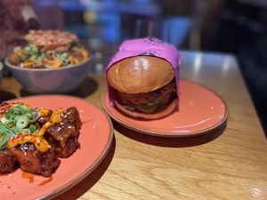 Korean cauliflower burger   at Wholesome Junkies in Manchester