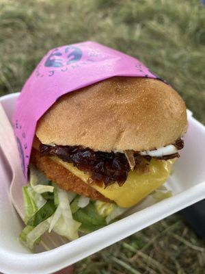 Truffle Burger with Chickn patty (at Kendall Calling festival August 2024)  at Wholesome Junkies in Manchester