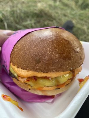 Chilli Cheese Burger with Beefless patty (at Kendall Calling festival August 2024)  at Wholesome Junkies in Manchester