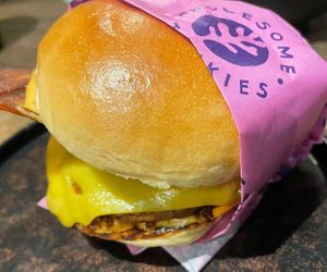 Breakfast burger at Wholesome Junkies in Manchester