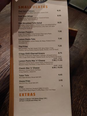 Small plates menu at Wholesome Junkies in Manchester