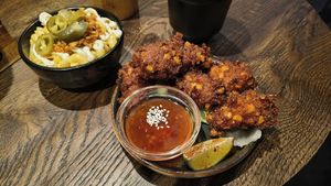 Classic Mac 'n' Cheese with Thai Corn Fritters at Wholesome Junkies in Manchester