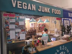 In the market area in Arndale at Wholesome Junkies in Manchester