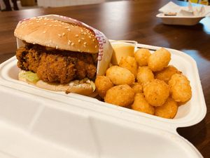 ‘KFC Burger with Mango & Lime Mayo at Wholesome Junkies in Manchester