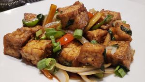 Pad ka pow w/tofu ($19). Light sauce, fairly tasty. at Kao Thai Cuisine in Columbia