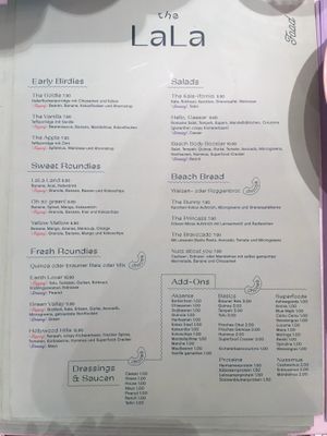 Menu at The Lala in Vienna