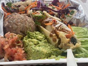 Tamale plate  at The Stand Natural Foods in Laguna Beach