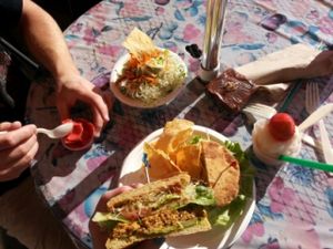 taco bowl/gf veggie burger/soft serve at The Stand Natural Foods in Laguna Beach