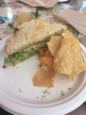 avocado sandwich and chips at The Stand Natural Foods in Laguna Beach
