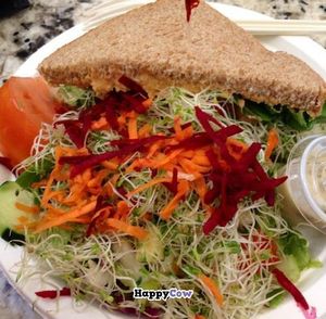 half hummus & guacamole sandwich with veggie salad at The Stand Natural Foods in Laguna Beach