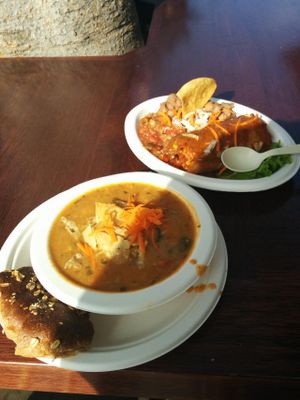 totally tortilla soup and tamale with beans at The Stand Natural Foods in Laguna Beach