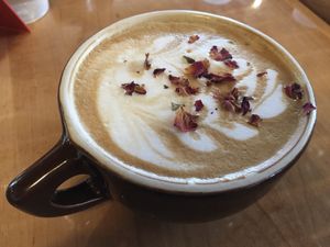 Rose petal oat milk latte at iJava - Delmas in San Jose
