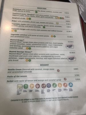 Menue at Avocado in Crete