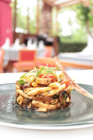 Pasta with mushrooms and eggplant at Avocado in Crete