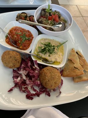 Salads, falafels and dips  at Avocado in Crete