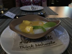 Vanilla cream - mango and coconut sauce  at Avocado in Crete