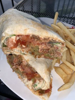 Supreme falafel wrap with fries  at Moon Light Cafe in New Paltz