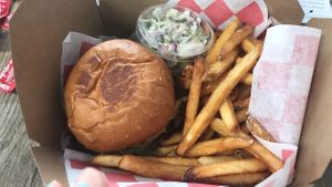BBQ burger comes with fries and cold slaw  at Fork My Life in Sarasota