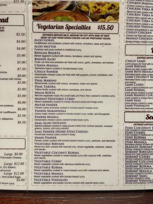 Menu  at Sam's in Joshua Tree