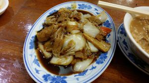 deep-fried 'pork' with vegetables and soybean sauce at Shanghai Yuen Vegetarian in Macau