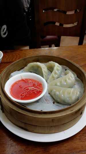 Vegetables and 'pork' dumplings at Shanghai Yuen Vegetarian in Macau