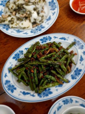 Fried Green beans with minced "pork" at Shanghai Yuen Vegetarian in Macau