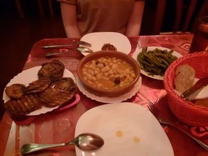 Left: Eggplants with Palm Honey,   middle: Chickpeas,   right: Beans with garlic at La Casa Creativa / Bar Terraza Pedro in La Gomera